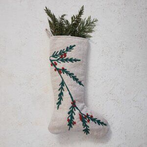 Creative Co-Op Woven Cotton & Jute Stocking w/ Embroidered Holly /NWT
